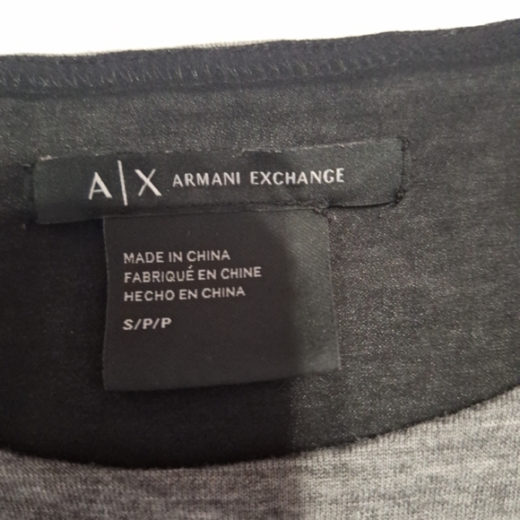 Armani Exchange Gray Knit Tee with Sheer Black Short Sleeves - Picture 6 of 9